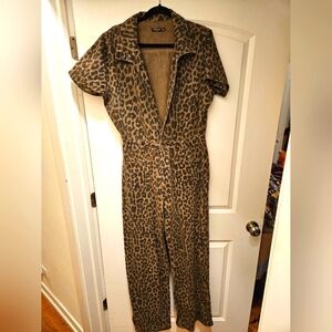 NastyGal Leopard Print Denim Jumpsuit